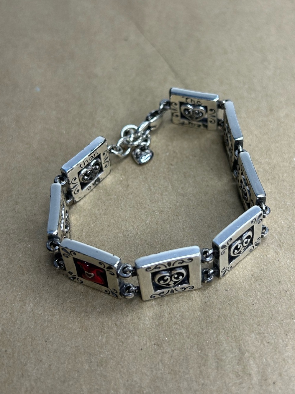 BRIGHTON Go Red Silver Square Charm Bracelet